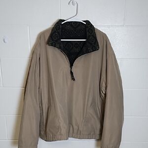 Reversible Khaki Tan to Fleece Pocketed Pull oner 1/4 Zip Golf Jacket